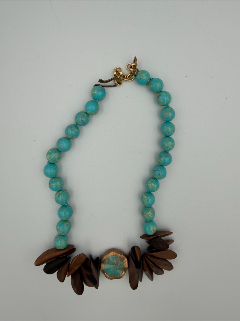 Turquoise Beaded Necklace with Gold Accent Clasp - Women Jewelry